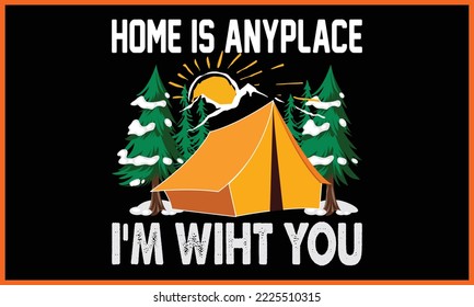 Camping T-shirt Line Art Design, Camping Vector, and Illustration Line Art Design.