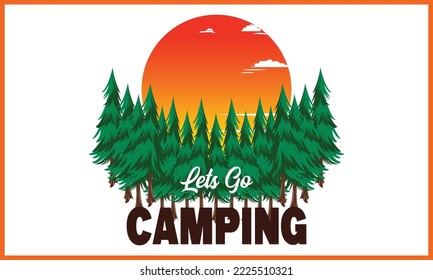 Camping T-shirt Line Art Design, Camping Vector, and Illustration Line Art Design.