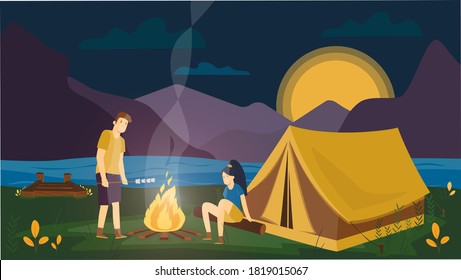 Camping von zwei Liebhabern am See
