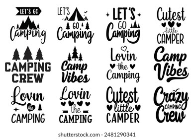 Camping Typography Design" features stylish and adventure-themed text, perfect for camping enthusiasts. Ideal for apparel, gifts, and décor, it adds a touch of the great outdoors to any item.