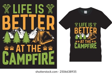 camping typography quotes t shirt vector Design Travel T-shirt print,Adventure Mountain,design Outdoor,Tent camping in a forest near the mountains.rock climbing,adventure,vintage,mountain Camping.