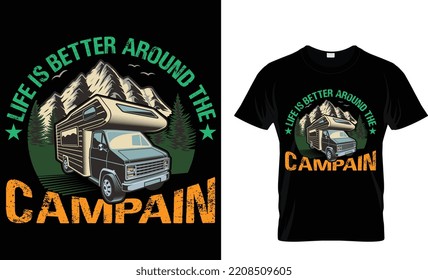 Camping Typography T-shirt Vector Design. Camping Typography T-shirt Design. Vector Illustration. Motivational And Inscription T-shirt Graphics Quotes.