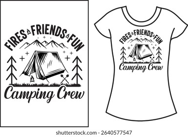 Camping Typography vector and retro vintage T shirt design.