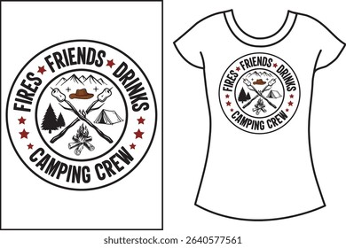 Camping Typography vector and retro vintage T shirt design.