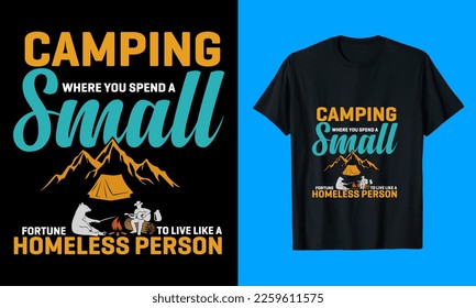 Camping, tipografía, diseño vectorial de camisetas