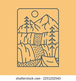 Camping Under Shady Trees in the Wild Forest Monoline Design for Apparel