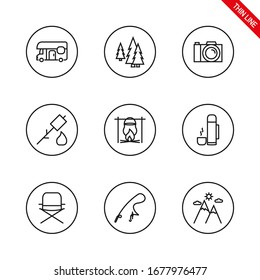 Camping. Universal icons set for web and mobile application. Vector illustration on a white background. Editable Thin line.
