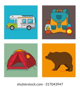 Camping vacation and travel cartoon design, vector illustration.