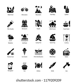 Camping and Vacations Glyph Icons