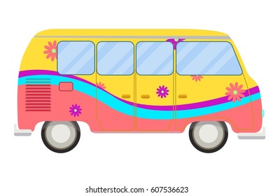 Camping van. Flat style illustration.