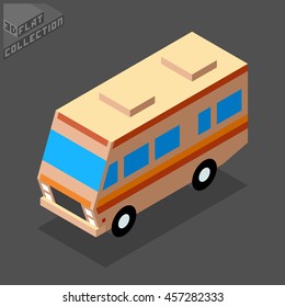 Camping Van Icon. 3D Isometric Low Poly Flat Design. Vector illustration.