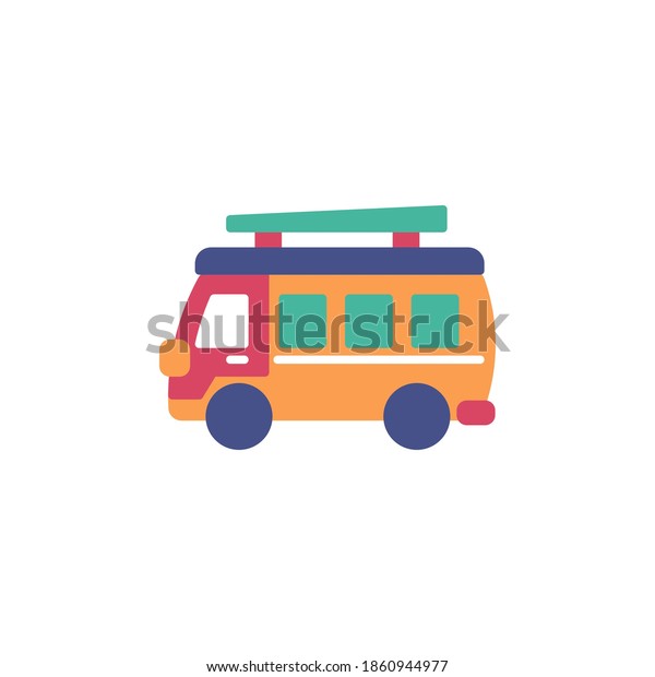 camping van icon vector flat design. colored\
flat icon. isolated on white\
background