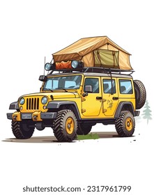 Camping van illustration off-road car illustration vintage camping