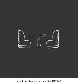 Camping van interior with seating. Drawn in chalk icon.