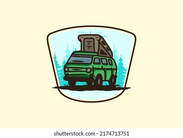 Camping van in the jungle illustration design
