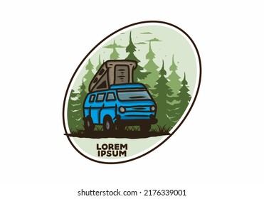 Camping van in the jungle illustration design