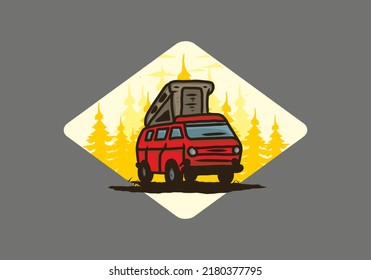 Camping van in the jungle illustration design