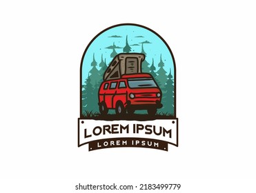 Camping van in the jungle illustration design