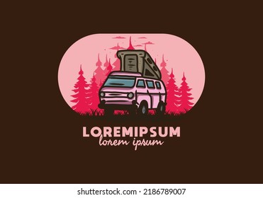Camping van in the jungle illustration design