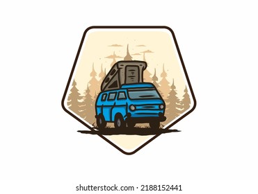 Camping van in the jungle illustration design