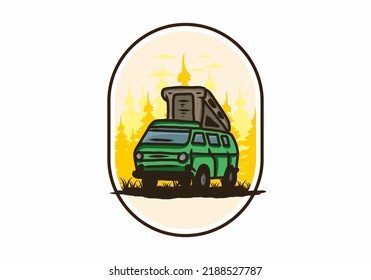 Camping van in the jungle illustration design