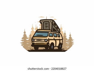 Camión de camping en el diseño de ilustración de la jungla