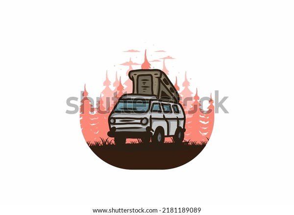 Camping van in the\
jungle illustration\
design