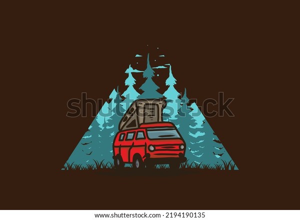 Camping van in the\
jungle illustration\
design