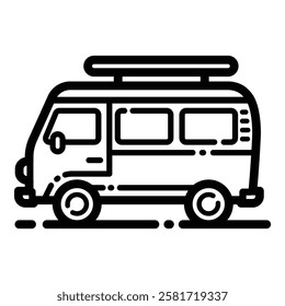 Camping Van Outline Icon Isolated On White Background