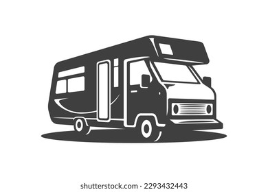 Camping van RV car tourism journey transportation family automobile isometric vintage icon vector illustration. Camper recreational vehicle trailer truck travel summer vacation adventure leisure