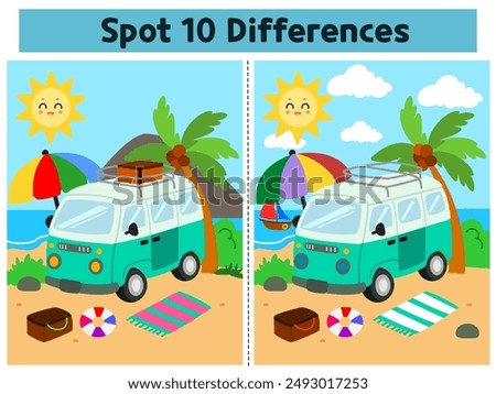 Camping van spot the differences game for preschoolers and kindergarten kids