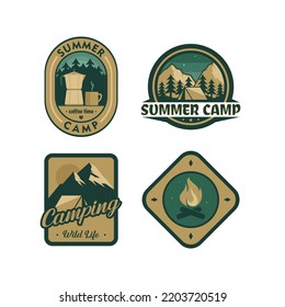 Camping Vector, Adventure Logo, Set Of Summer Camp Patches, Vector. Concept For Shirt Or Logo, Print, Stamp, Patch Or Tee