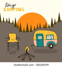 Camping Vector Background Sun Forest 260nw 185104199 