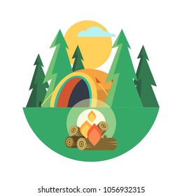 Camping. Vector emblem. Summer holidays in a tent on the nature.