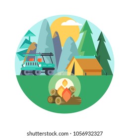 Camping. Vector emblem. Summer holidays in a tent on the nature.