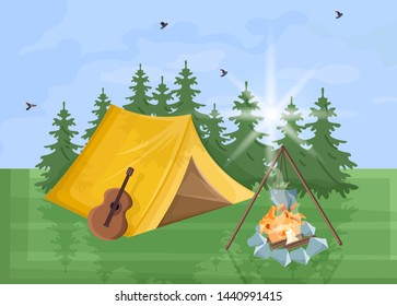 Camping Vector flat style. Park nature outdoors background