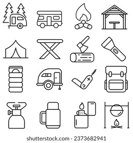 Camping vector icon set. hike illustration sign collection. tourism symbol or logo.