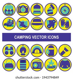 Camping vector icons in badge design style.