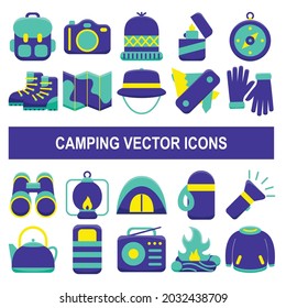 camping vector icons in flat design style