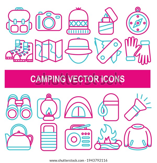 Camping vector\
icons in outline design\
style.