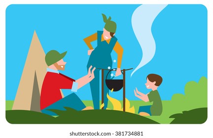 Camping vector icons set. Outdoor elements. Camping equipment. 