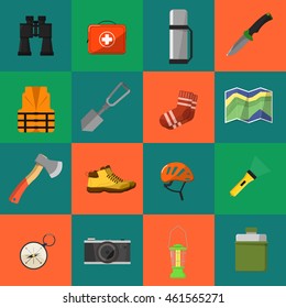 Camping vector icons set. Outdoor elements