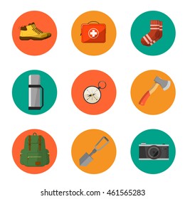 Camping vector icons set. Outdoor elements. 