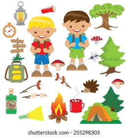 Camping Elements Characters Vector Illustration Eps Stock Vector ...