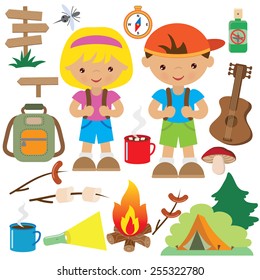 Camping Elements Characters Vector Illustration Eps Stock Vector ...