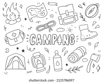 Camping Vector illustration. Drawing doodle design