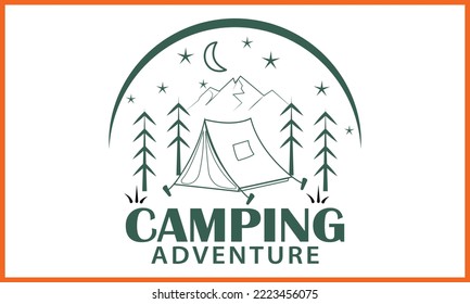 Camping Vector and Illustration Line Art Design.