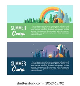  Camping. Ilustración vectorial. Vacaciones de verano en una carpa en la naturaleza. Paisaje nocturno en el camping.