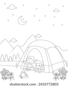 Camping Vektorbilder, Liniengrafik, Umrisskunst