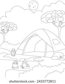 Camping Vektorbilder, Liniengrafik, Umrisskunst